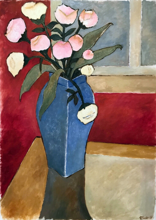 Fleurs dans un vase bleu 绘画, 25.6x18.1 in