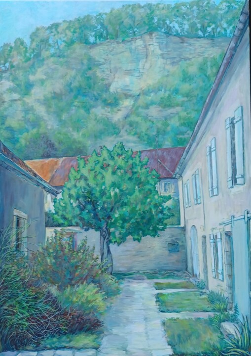 Peinture intitulée "The Yard at Ancy-le…" par Julia Naurzalijeva, Œuvre d'art originale, Acrylique