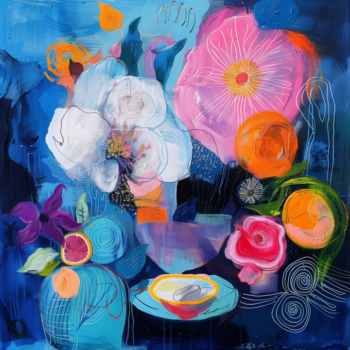 Pintura intitulada "Mystique in Azure" por Marina Mark, Obras de arte originais, Óleo