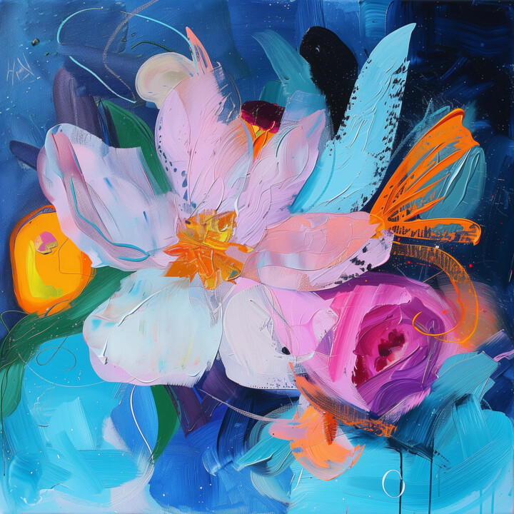 Tenderness. Lily and rose 绘画, 39.4x39.4 in