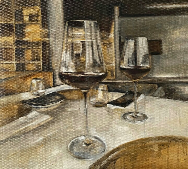Still life with red wine 绘画, 17.7x19.7 in