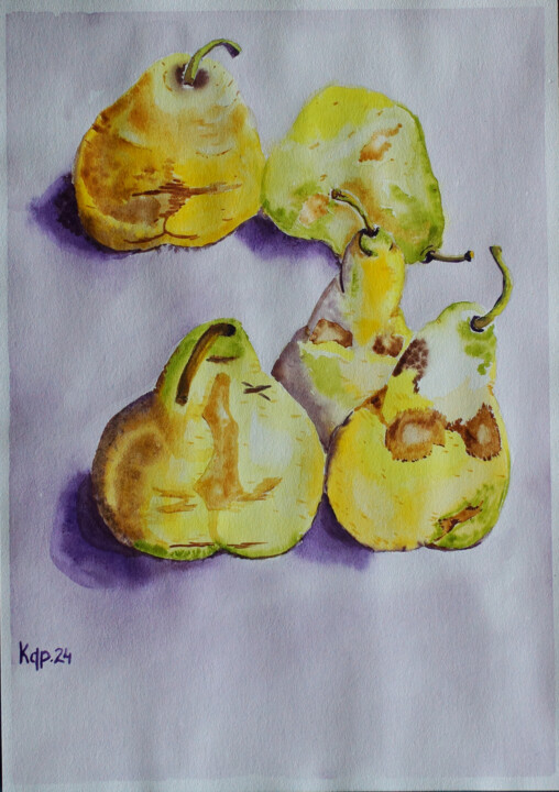 Dessin intitulée "Натюрморт "Компания…" par Nina Karymova (Nino), Œuvre d'art originale, Aquarelle