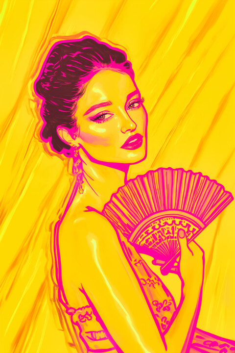 Neon Pop Art Frau mit Fächer 数字艺术