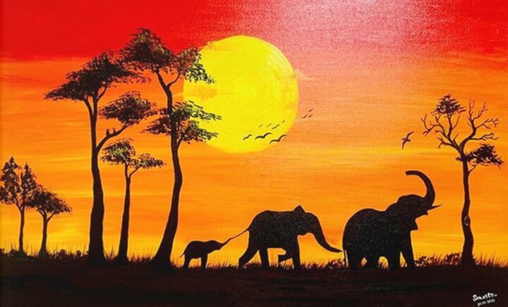 Painting titled "Herd of Three" by Seneli Ranaraja, Original Artwork, Acrylic