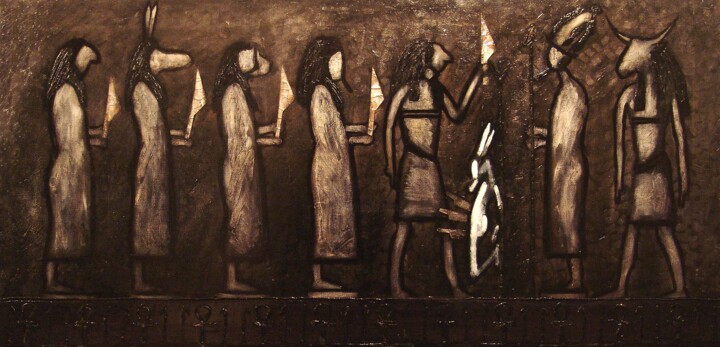 Painting titled "Ritual of Transform…" by Alexander Chalovsky, Original Artwork, Oil Mounted on Wood Stretcher frame