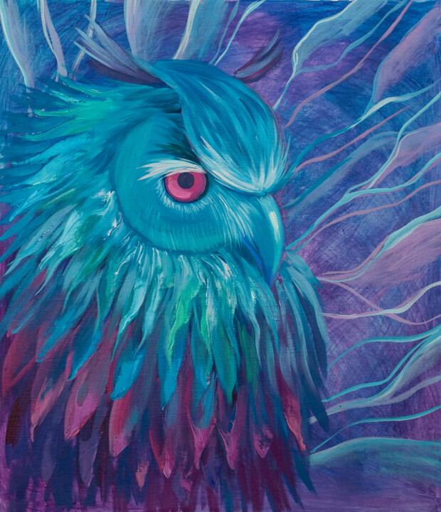 Owl, night bird 绘画, 23.6x19.7 in