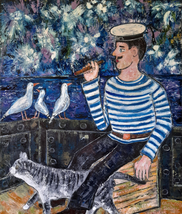 Ночь. На броненосце тихо. 미술작품, 51.2x43.3 in
