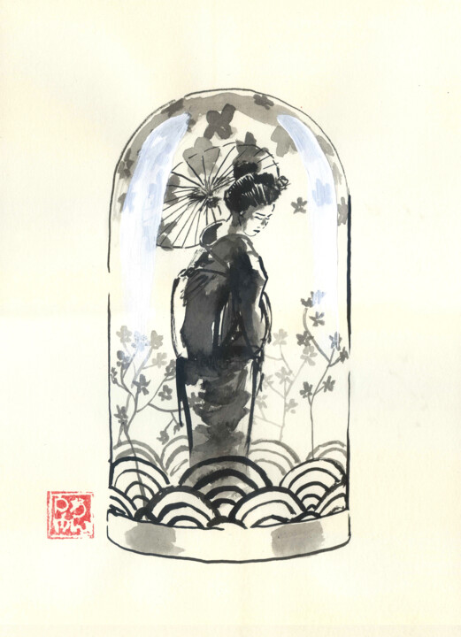 geisha snow ball 图画, 15.8x11.8 in
