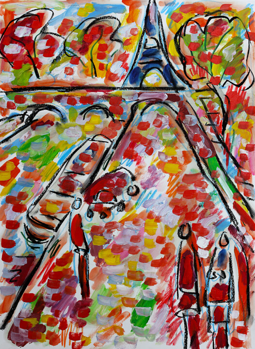 Peinture intitulée "Amour Eiffel" par Jean Mirre, Œuvre d'art originale, Huile