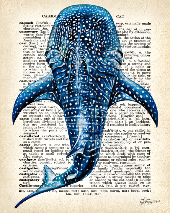 Humpback Shark on Dictionary book page Canvas art 绘画, 10x8 in