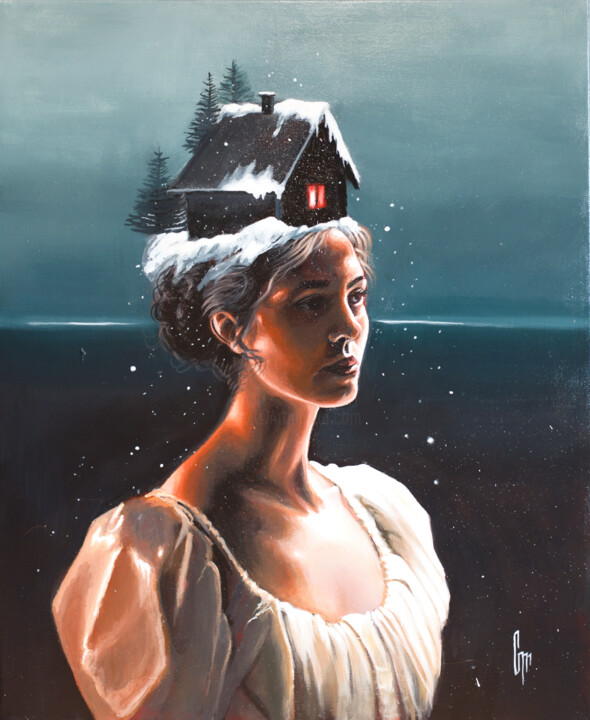 Painting titled ""The Sky's habit of…" by Mrs Steamcloudy, Original Artwork, Acrylic Mounted on Wood Stretcher frame