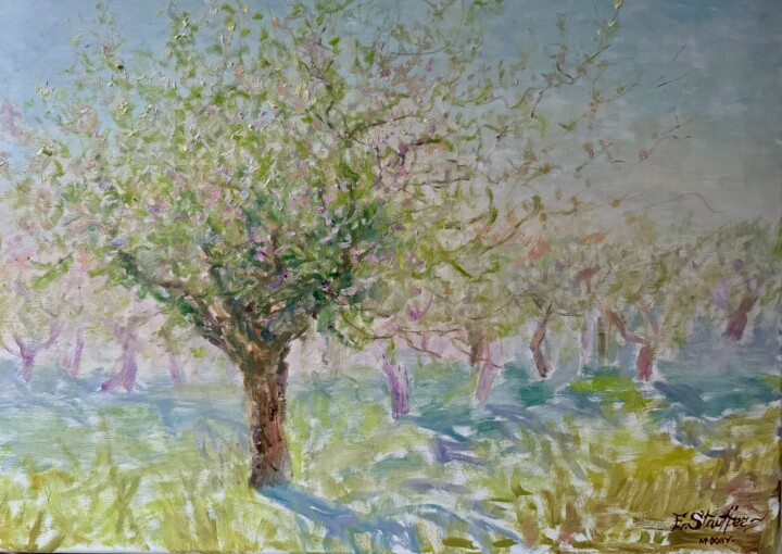Spring Trees Painting, 11.8x15.8 in