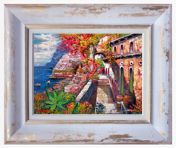 Pintura intitulada "The walkway on the…" por Ernesto De Michele, Obras de arte originais, Óleo Montado em Armação em madeira