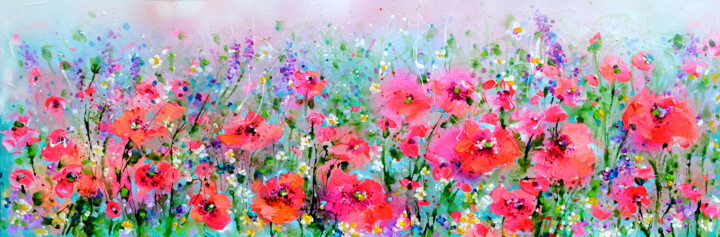 ''Poppy Field Scenery'' 绘画, 15.8x47.2 in
