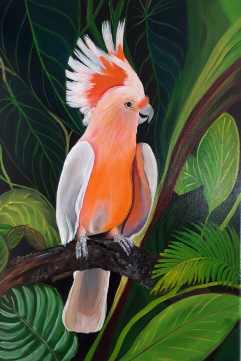 Malerei mit dem Titel "Jungle kakatoo" von Sylvia Eder, Original-Kunstwerk, Acryl