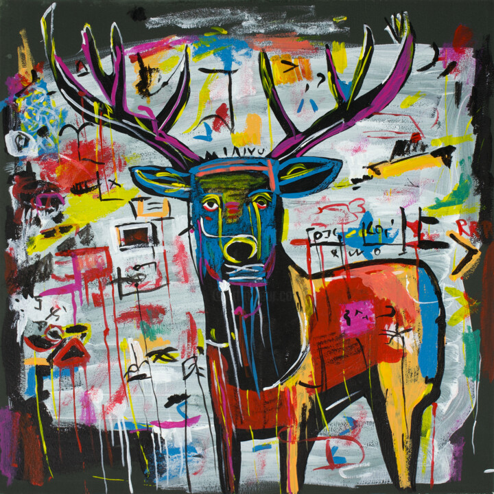Basquiat's Deer I 绘画, 11.8x11.8 in