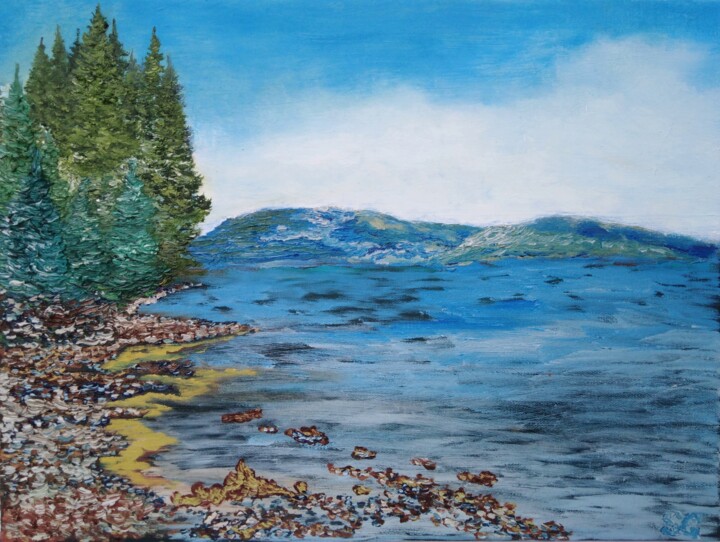 Schilderij getiteld "Imandra lake" door Stanislav Gurinovich, Origineel Kunstwerk, Olie