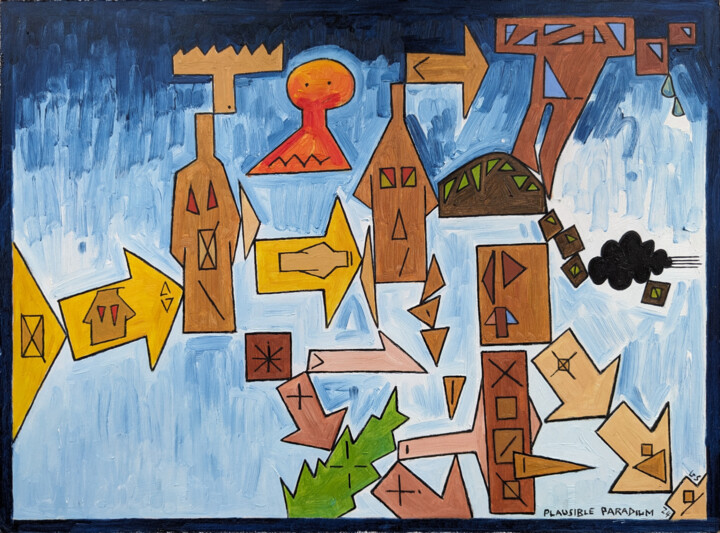 Painting titled "Plausible Paradigm" by Gerald Shepherd F.F.P.S., Original Artwork, Oil Mounted on Wood Panel