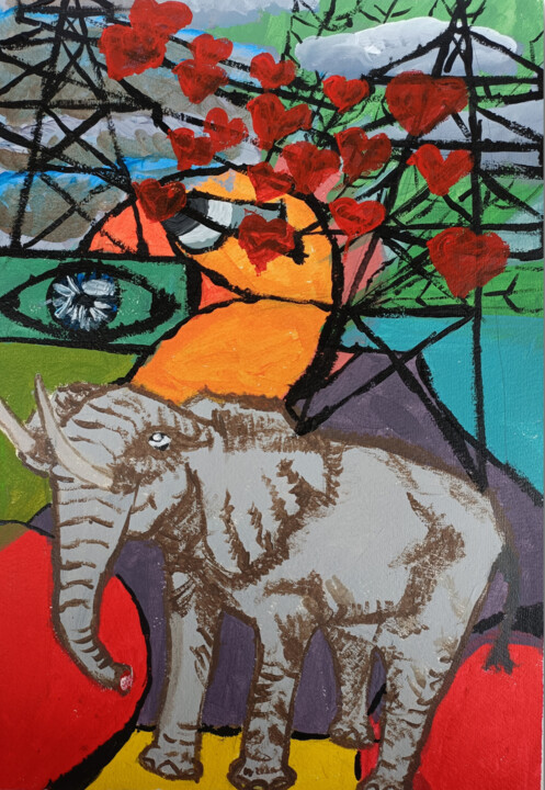 słoń Painting, 16.5x11.7 in