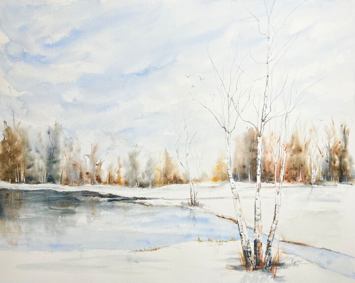 Painting titled "Quelque part au Nord" by Françoise Spineux, Original Artwork, Watercolor