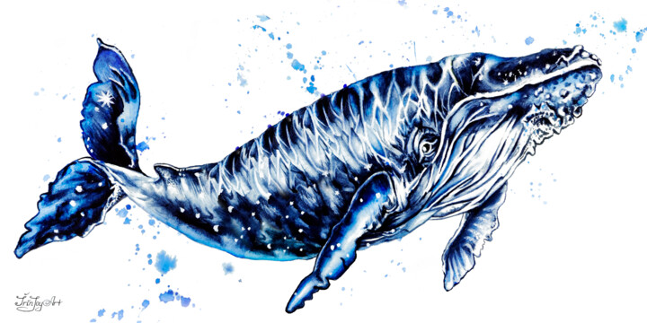 Nautical wall art Whale shark watercolor Fish painting 绘画, 25x50 in