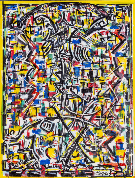 Peinture intitulée "The abstract goat" par Jasimax Corral Moreno, Œuvre d'art originale, Acrylique Monté sur Panneau de bois