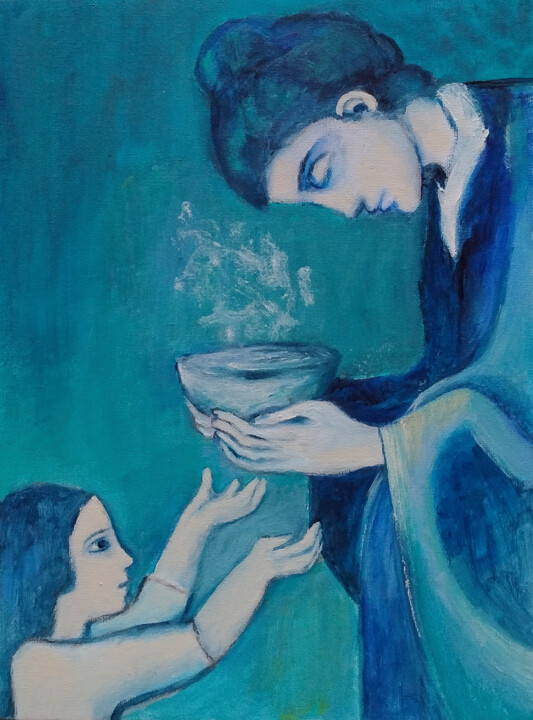Tenderness (Tribute to Picasso) 绘画, 15.8x11.8 in