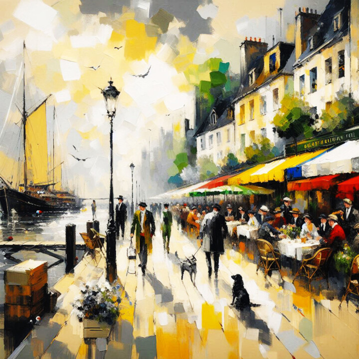 Lebendige Straßenszene in Europa Nr.16 Schilderij, 39,4x39,4 in