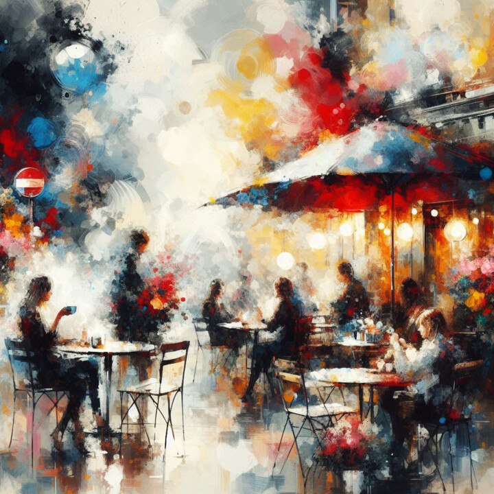“Lebhaftes Straßencafé” Nr.19 绘画, 39.4x39.4 in