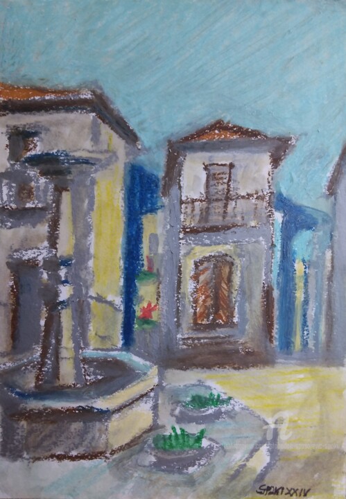 Place dans un village sicilien Painting, 11.8x7.9 in