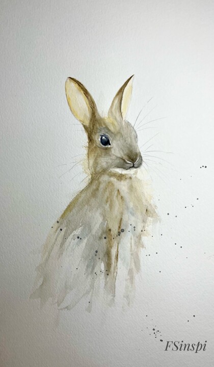 Malerei mit dem Titel "Dans l'oeil du lapin" von Françoise Spineux, Original-Kunstwerk, Aquarell