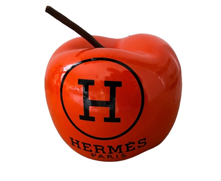 Sculptuur getiteld "Pomme de Luxe Hermès" door Tisel’Art, Origineel Kunstwerk, Collages