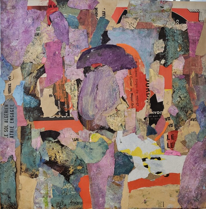 Abstraction violette Collages, 23.6x23.6 in
