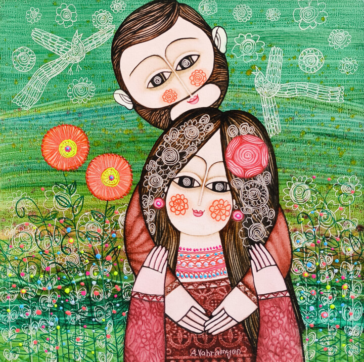 Blossoming Together 绘画, 15.8x15.8 in