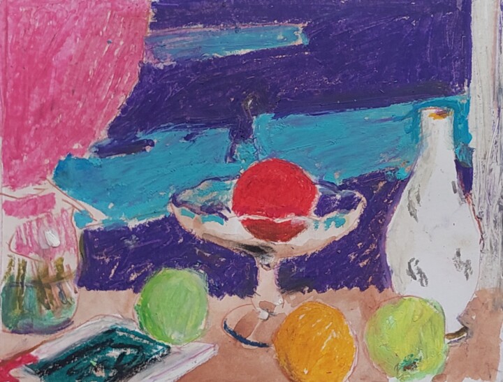 Still life with fruit bowl 绘画, 7.1x8.3 in