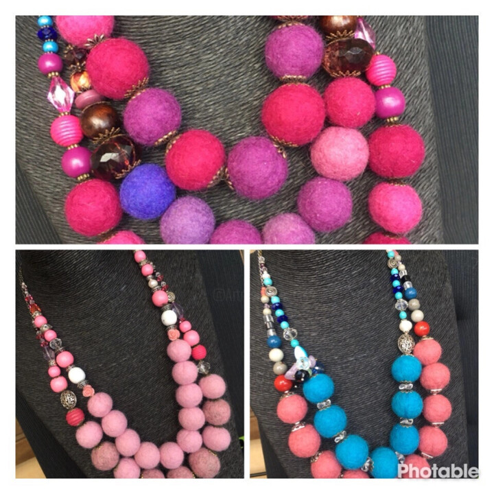Beads felt red Textile Art