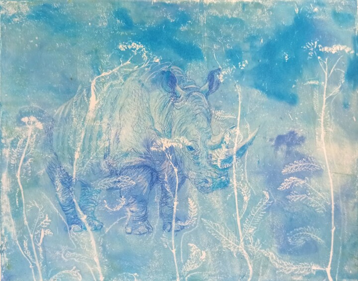 Blue Rhino 绘画, 11.4x14.2 in