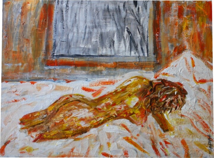 femme nue au lit 绘画, 11.8x15.8 in