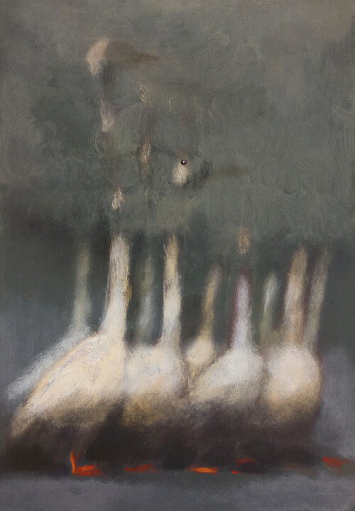 geese enter the fog 绘画, 31.5x22.1 in