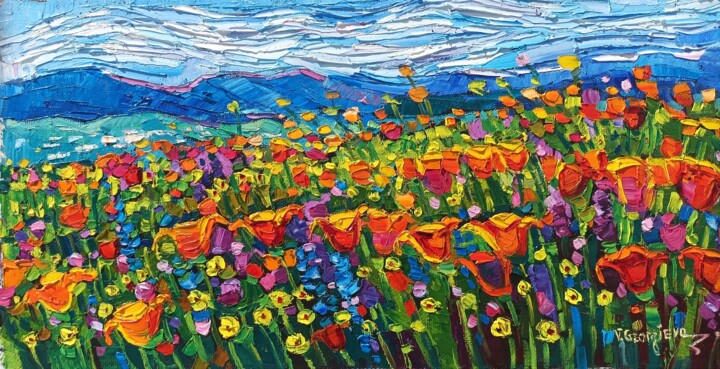 Californian poppies 绘画, 12.2x24 in