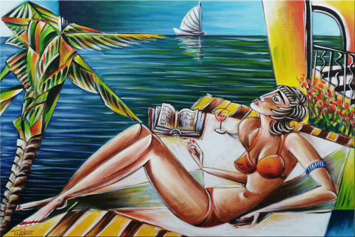 Woman Chillout #M276 绘画, 15.8x23.6 in
