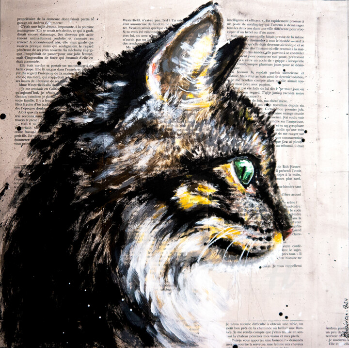 Fauve Fantasia - French School - Cat - Katze 绘画, 17.7x17.7 in