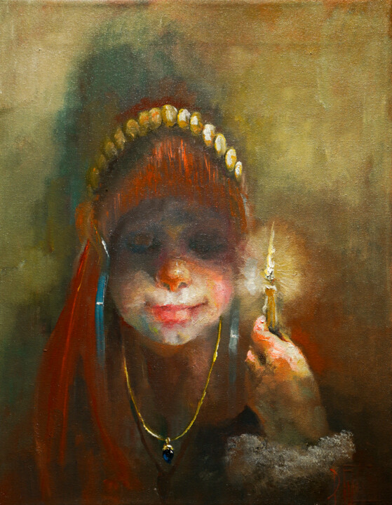 girl with sapphire 绘画, 17.7x13.8 in