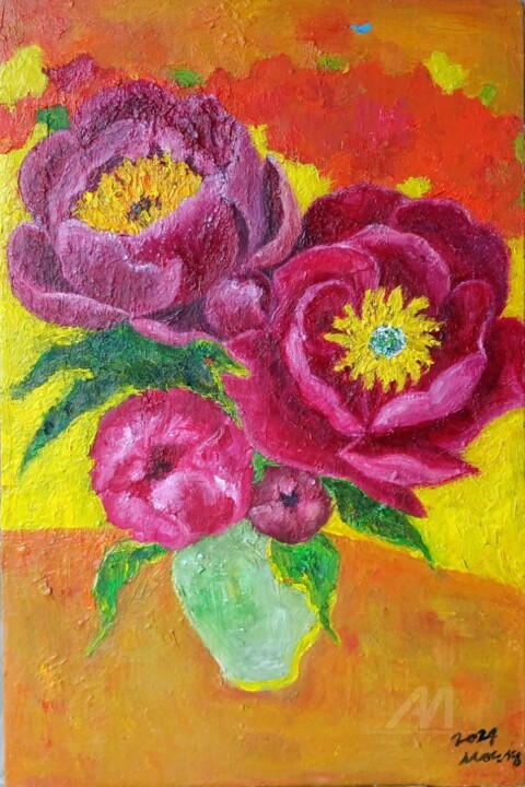 " Radiant Peony Bloom" 绘画, 16.1x10.8 in