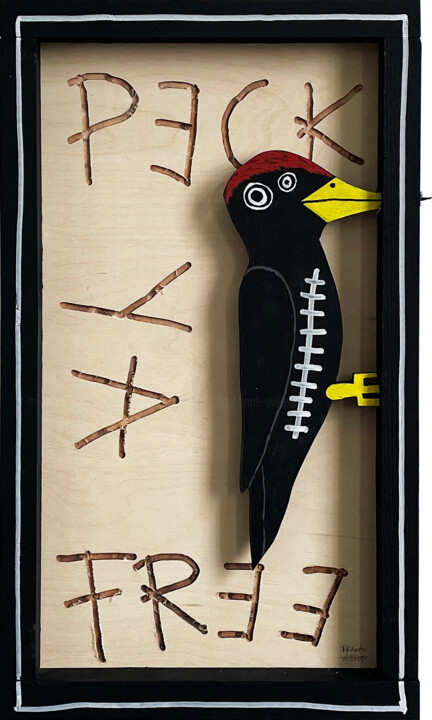 PECK YA FREE – BLACK WOODPECKER 绘画, 19.7x11.8 in
