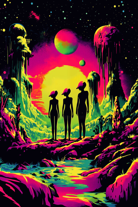 3 psychedelische NEON Grazien | 3 Psychedelic NEON Graces 数字艺术