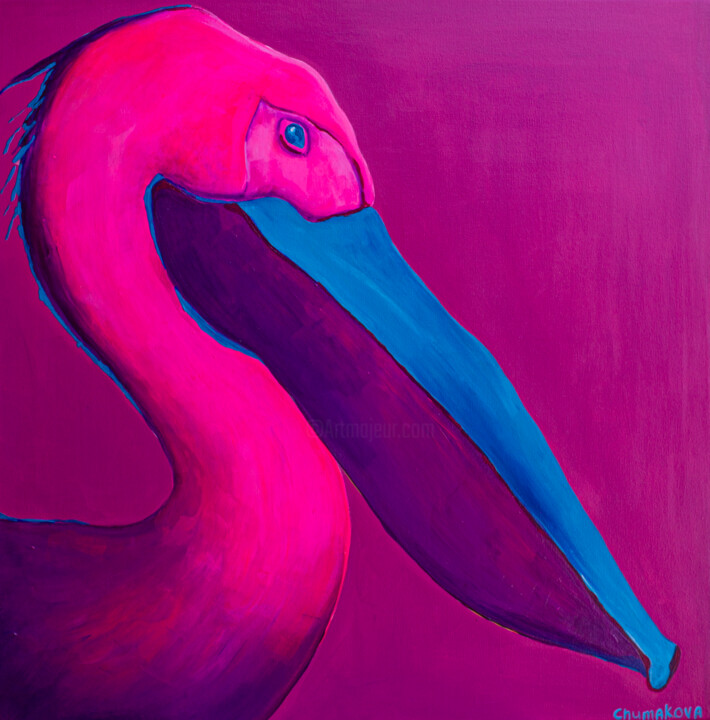 Pink Pelican. 绘画, 23.6x23.6 in