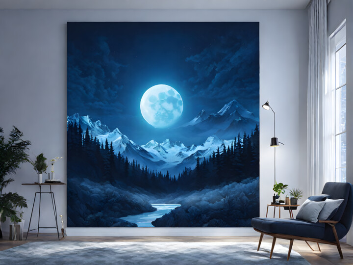 Paysage Nocturne sous la Lune dans le Salon Blanc 数字艺术