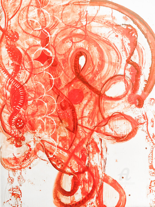 Painting titled "RED ASTRAL UTERUS" by Emelly Velasco, Original Artwork, Acrylic