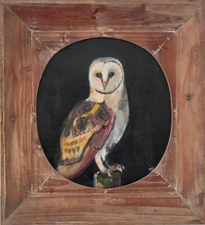 Peinture intitulée "La chouette" par Valérie Blum (Valery), Œuvre d'art originale, Acrylique Monté sur Panneau de bois